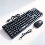 Wired Keyboard and Mouse Combo USB – Full Size Keyboard with Optical Mouse Set for Laptop, Desktop PC, Office & Home – Black